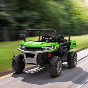 English Elm 24v Kids Ride on Dump Truck Two Seat Electric Utv with Tilting Bed and Remote Control Green W1578P188523