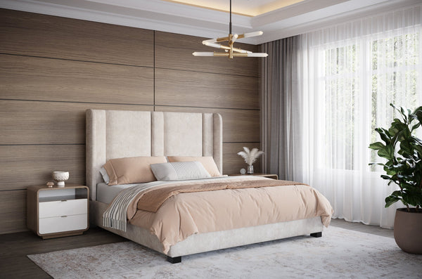 Sunpan Kayden Nightstand: Timeless Light Wash Acacia Wood Design with Oyster Shagreen Drawers & Brass Hardware