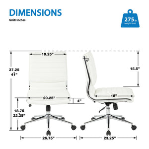 OSP Home Furnishings Armless Mid-back Faux Leather Office Chair with Lumbar Support and Chrome Base White SPX23592C-U11