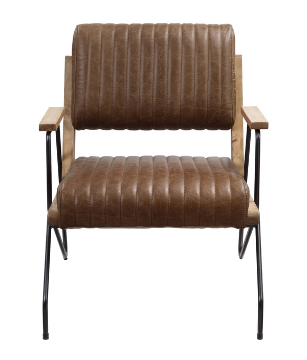 English Elm Cocoa Top Grain Leather Accent Chair with Full Foam Comfort, Tight Cushions & Matt Iron Legs B062P209154