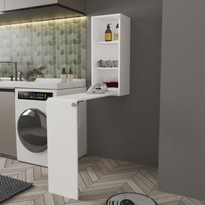 English Elm Rincon Valley Folding Table with Storage — Wall-Mounted White Space-Saving Shelf, Laundry & Craft Station B128P287524