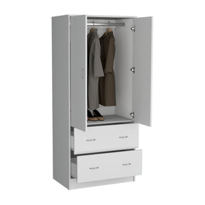 English Elm Taly Spacious Armoire with Double Doors, Two Drawers & Hanging Rod — Tall Laminate Storage Cabinet White 35.4 L x 23.6 W x 5.9 H B200S00373