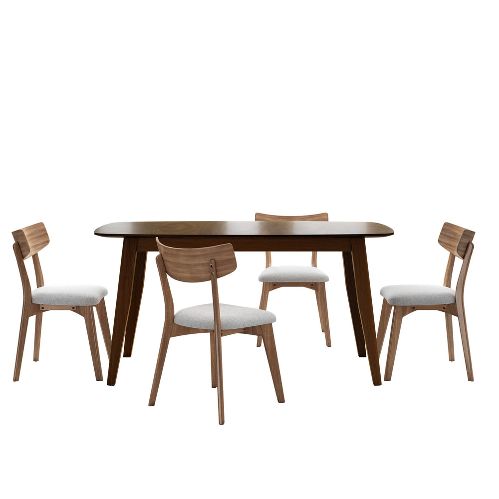 English Elm Christopher Knight Home® - 5- Piece Mid-Century Walnut Dining Set with Upholstered Light Beige Chairs & 59" Wood Table, Stylish Comfort N768P189387L_4_N768P176643W