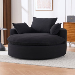 English Elm 360 Swivel Corduroy Barrel Lounge Chair with Pillows for Living Room or Bedroom Black W1752P410945