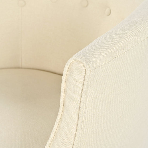 English Elm Christopher Knight Home® - Modern Club Chair Beige Upholstered Tub with Button-Tufted Back, Tonal Piping & Birch Legs — Mid-Century Accent Elegance (30" L x 27" W x 22" H) N767P266718B