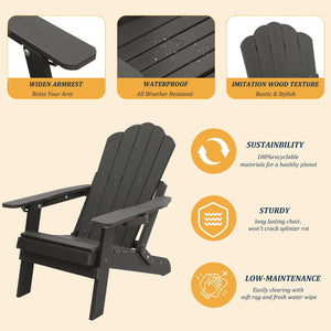 English Elm Adjustable Adirondack Chair Hdpe Wood Grain Outdoor Folding Seat with Cup Holder Gray T3609P482833