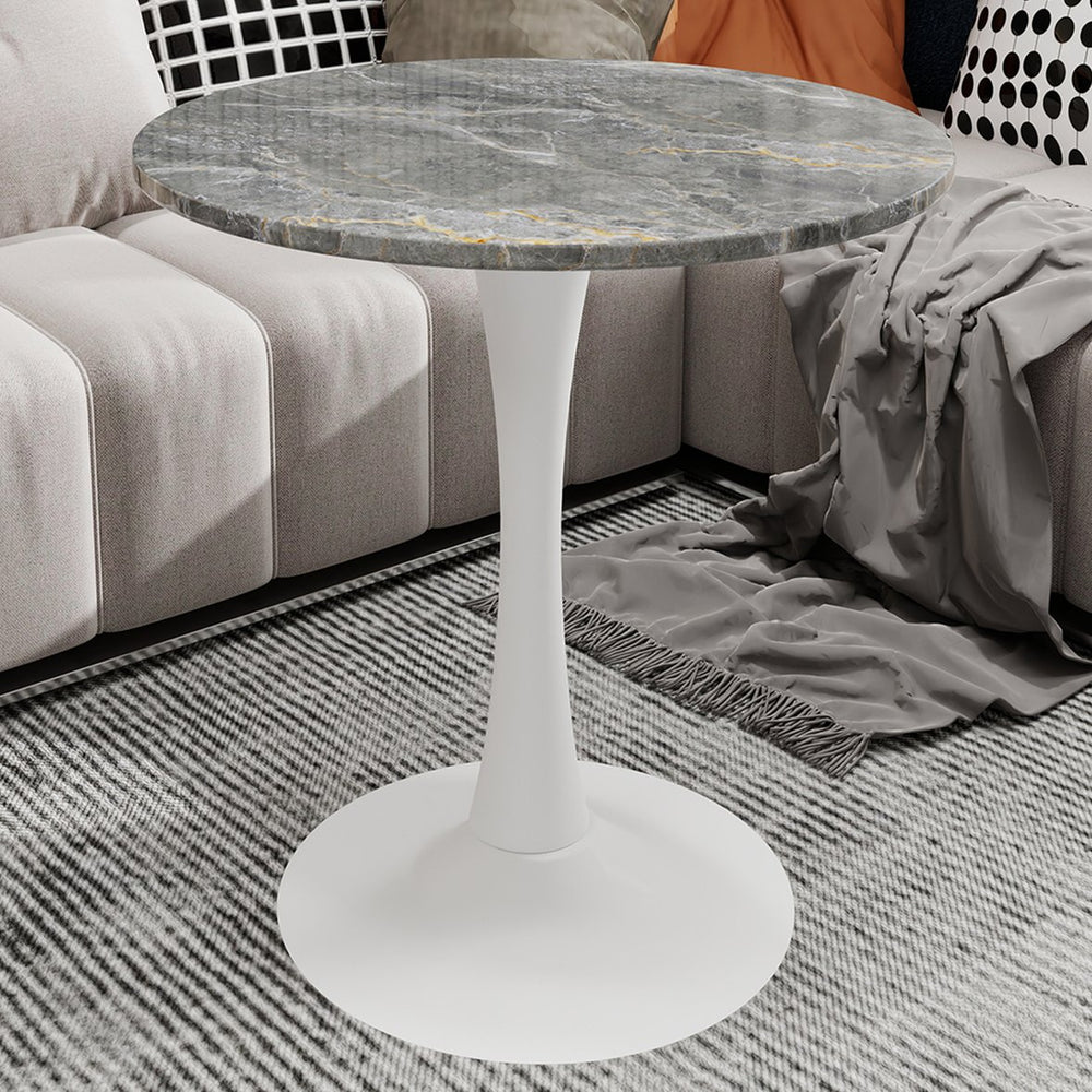 English Elm Marble-Top Round Side Table With Tapered Base, Modern Minimalist Design For Stylish Home Spaces W1935P353407
