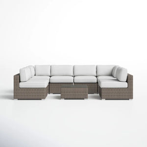 English Elm LSI All-Weather 7-Piece Wicker Patio Sectional with 14 Plush Cushions, No Assembly, Weatherproof B120S00077