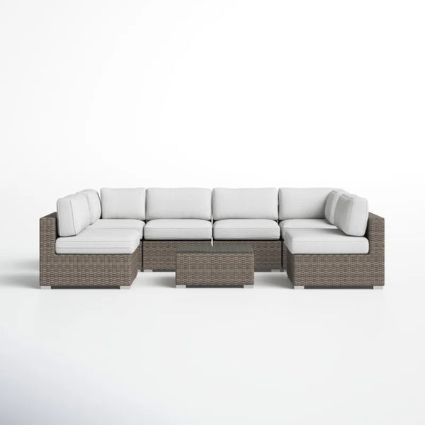English Elm LSI All-Weather 7-Piece Wicker Patio Sectional with 14 Plush Cushions, No Assembly, Weatherproof B120S00077