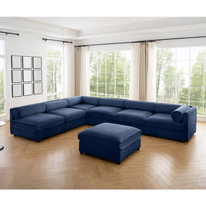 English Elm Modern 6-Piece Modular Sectional Sofa with Chenille Comfort, Cylindrical Support, Hidden Storage & Easy Assembly Blue W714S01056