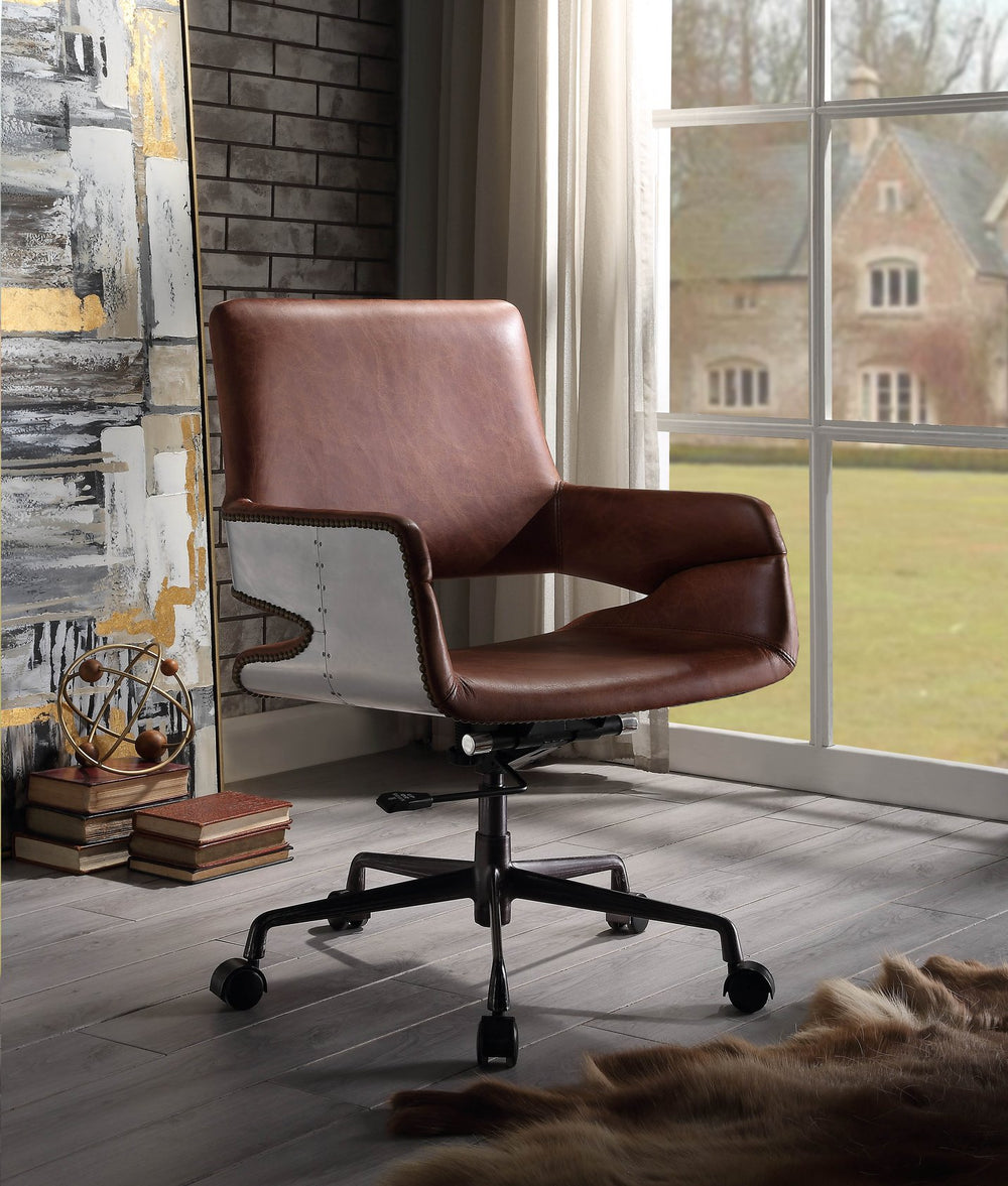 English Elm Vintage Cocoa Swivel Office Chair — Top-Grain Leather, 360° Rotation, Adjustable Height, Luxurious Comfort B062P215476