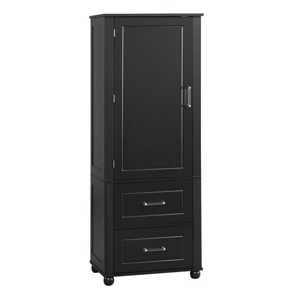 English Elm Tall Bathroom Storage Cabinet - Stylish Freestanding Unit With Two Drawers & Adjustable Shelf, Black N725P241045B-GIGA