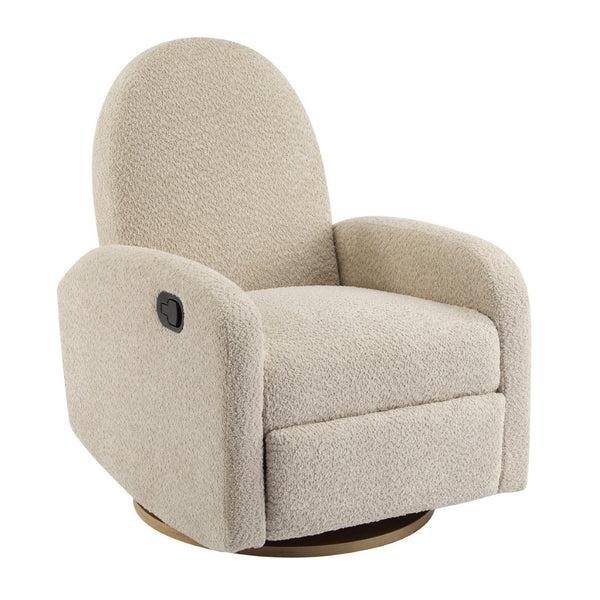 English Elm 360 Swivel Glider Recliner with Solid Wood Base Contemporary Upholstered Lounge Chair Almond N771P363407V
