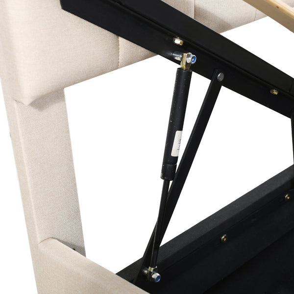 English Elm King Upholstered Hydraulic Storage Bed with Vertical Stripe Headboard, Linen Upholstery, 660lb Capacity Beige SF000285AAA