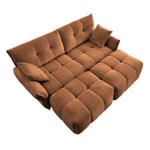 English Elm 2-Seater Burnt Orange Chenille Sofa Set with 2 Ottomans & Throw Pillows, Tufted Comfort, ModularElegance W714S01171