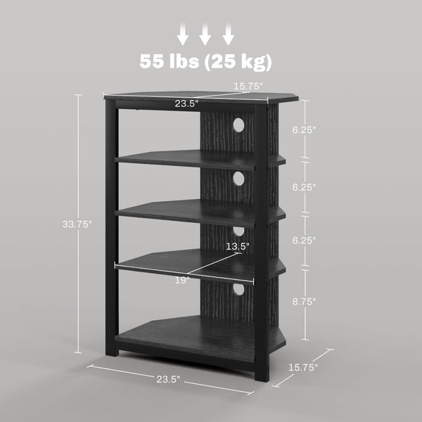 English Elm Tv Stand with Four Open Shelves Matte Steel Frame Corner Fit for Small Spaces T3971P406051