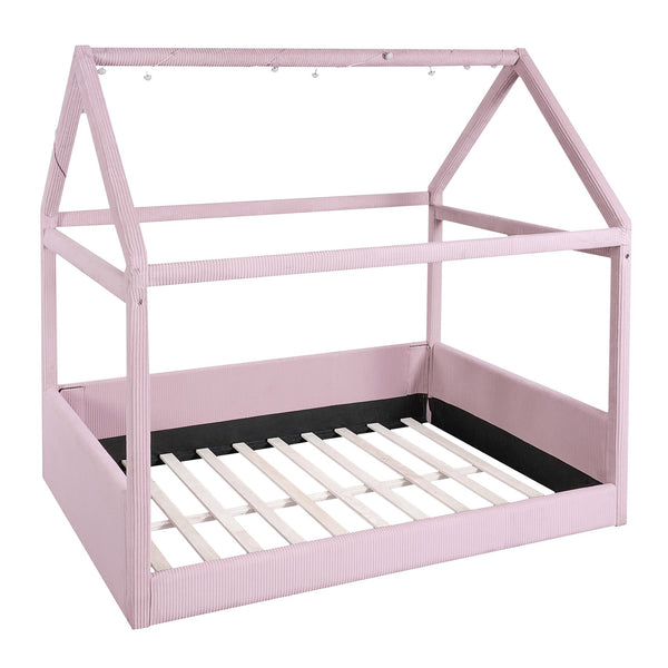 English Elm Full Size Upholstered House Daybed With Led Lights – Cozy Pink Retreat For Kids & Guests N7500001335H