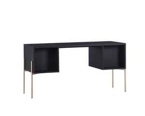 Sunpan AVIDA Desk - Premium Black Oak & Natural Rattan with Polished Gold Legs for Modern Workspaces 106838