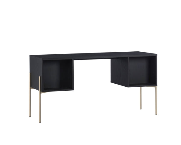 Sunpan AVIDA Desk - Premium Black Oak & Natural Rattan with Polished Gold Legs for Modern Workspaces 106838