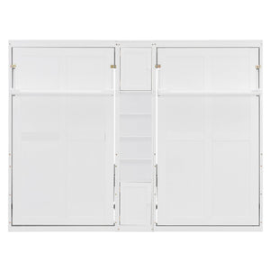 English Elm Dual Twin Murphy Beds with Built-In Cabinets & Shelves for Space-Saving Guest Rooms and Studios White N820S00058K