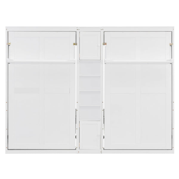 English Elm Dual Twin Murphy Beds with Built-In Cabinets & Shelves for Space-Saving Guest Rooms and Studios White N820S00058K