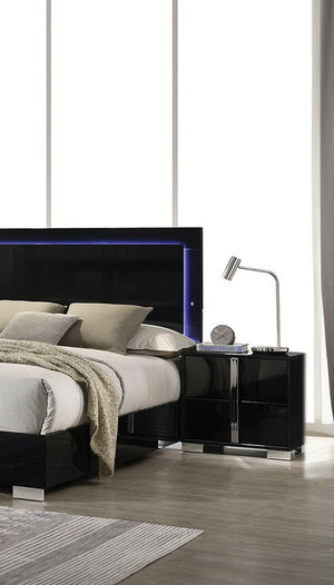 English Elm Contemporary Light Taupe Nightstand with Chrome Legs & Vertical Handles, UV Finish Modern Accent Table Black 26 L x 18.5 W x 23.5 H B2741P317221