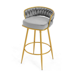 English Elm Christopher Knight Home® - Swivel Counter Height Bar Stools Set of 2 with 180° Turn, Hand-Woven Back, Gold Frame, Velvet Comfort Grey N762P216979E