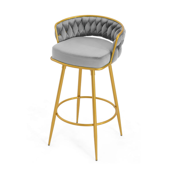 English Elm Christopher Knight Home® - Swivel Counter Height Bar Stools Set of 2 with 180° Turn, Hand-Woven Back, Gold Frame, Velvet Comfort Grey N762P216979E