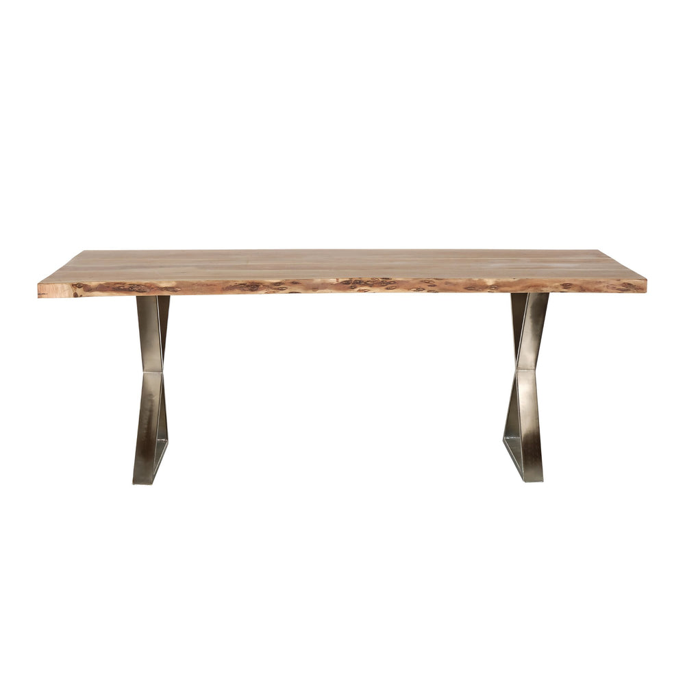 English Elm 70 Rustic 70" Acacia Wood Dining Table with Water-Resistant Top, Chrome Metal Legs Seats 6-8 Guests B2741S00019