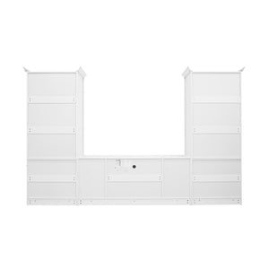 English Elm U-can Three Piece Wall Unit Built-in Media Center with Crown Molding and Tempered Glass Storage White SJ000156AAK