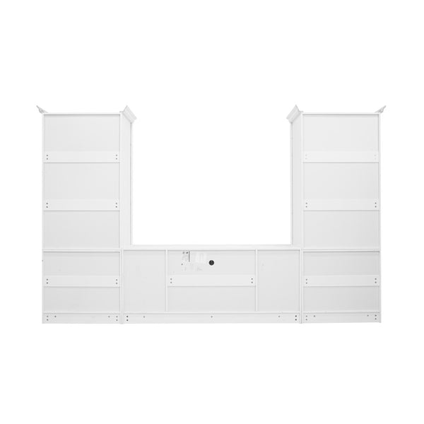 English Elm U-can Three Piece Wall Unit Built-in Media Center with Crown Molding and Tempered Glass Storage White SJ000156AAK