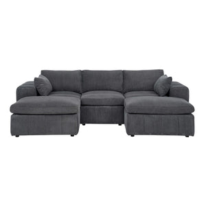 English Elm Large Corduroy Modular Sectional Sofa with Two Ottomans for Family Room Comfort Dark Gray B2748S00040