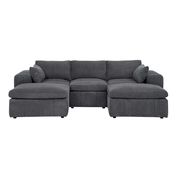 English Elm Large Corduroy Modular Sectional Sofa with Two Ottomans for Family Room Comfort Dark Gray B2748S00040