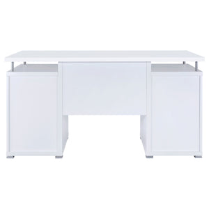 English Elm 1pc Modern 55-inch Computer Desk with Slide-Out Keyboard Tray, Adjustable Shelf & File Drawer, Silver Accents White 59.84 L x 26.97 W x 9.25 H B011P361982