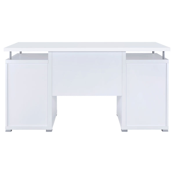 English Elm 1pc Modern 55-inch Computer Desk with Slide-Out Keyboard Tray, Adjustable Shelf & File Drawer, Silver Accents White 59.84 L x 26.97 W x 9.25 H B011P361982