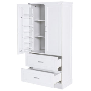 English Elm Tall Bathroom Storage Cabinet with Adjustable Shelves, Two Doors & Drawers, Space-Saving 66" Tall White N725P178675K