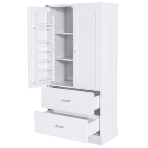 English Elm Tall White Mdf Bathroom Storage Cabinet with Adjustable Shelves and Two Lower Drawers N725S178675K
