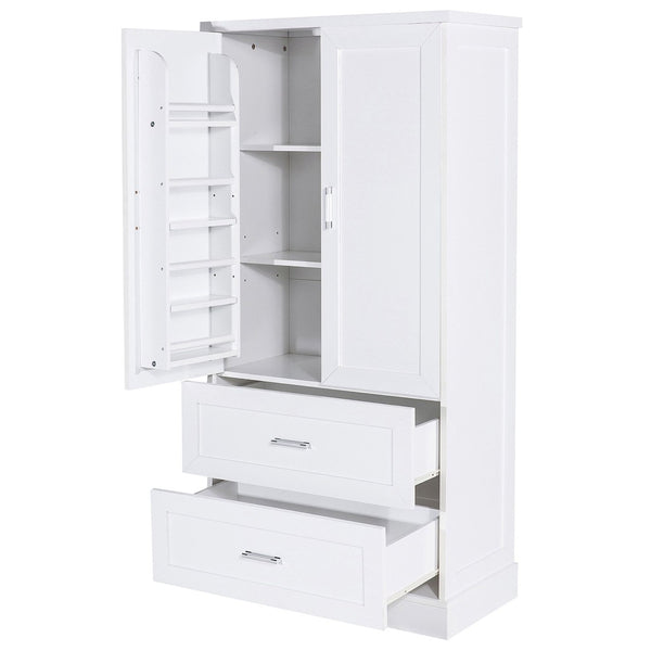 English Elm Tall White Mdf Bathroom Storage Cabinet with Adjustable Shelves and Two Lower Drawers N725S178675K