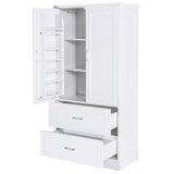 English Elm Tall Bathroom Storage Cabinet, Cabinet With Two Doors and Drawers, Adjustable Shelf, Mdf Board, White