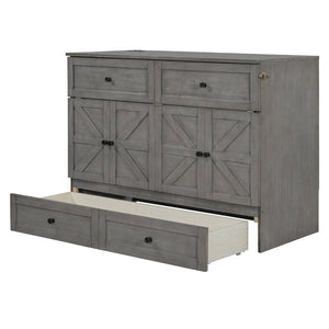 English Elm Full Size Murphy Bed Rattan Cabinet with Storage Drawers and Gold Hardware N708S00005AAE