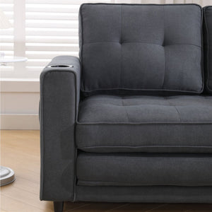 English Elm {VIDEO 3-in-1 Upholstered Futon Sofa Bed Convertible Loveseat with Tufted Back, Cup Holders & Side Pockets Dark Gray W2325P183181