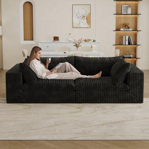 English Elm 39.8" Cloud Sofa Feather-Filled Corduroy Deep Seat Modular Couch No Assembly Plush Comfort Black W2824S00079