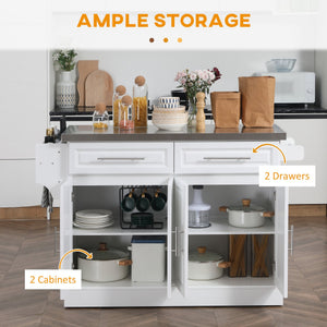 English Elm Homcom Versatile Rolling Kitchen Island Cart With Stainless Steel Top, Storage Drawers & Spice Rack W2225S00041