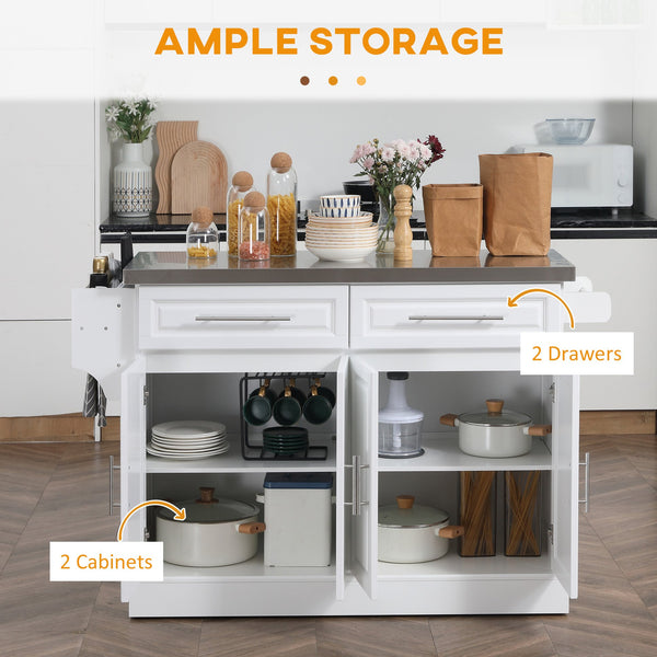 English Elm Homcom Versatile Rolling Kitchen Island Cart With Stainless Steel Top, Storage Drawers & Spice Rack W2225S00041