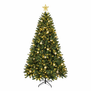 English Elm Christopher Knight Home® - 7.5FT Lush Pre-Lit Christmas Tree with 550 Warm LEDs, 1350 PVC Tips, Hinged Branches & Metal Stand N769P351700G