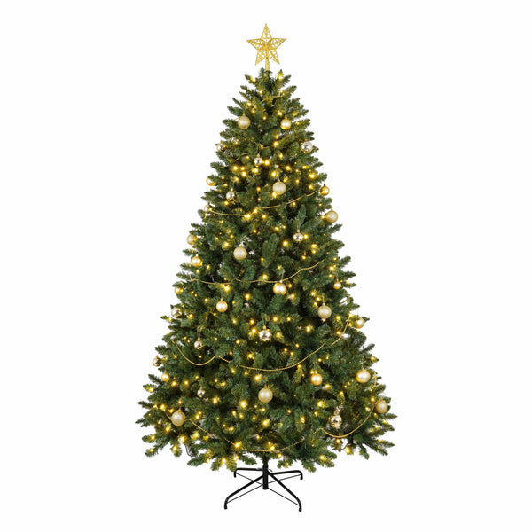 English Elm Christopher Knight Home® - 7.5FT Lush Pre-Lit Christmas Tree with 550 Warm LEDs, 1350 PVC Tips, Hinged Branches & Metal Stand N769P351700G