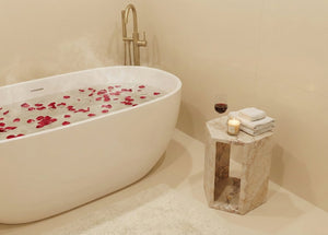 English Elm Genuine Solid Marble Hexagonal Pedestal End Table Polished Stone for Modern Living Pink W1696P407998