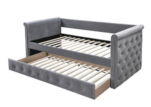 English Elm Contemporary Button Tufted Daybed Gray Burlap Upholstery Trundle Guest Sleeping B011S02046