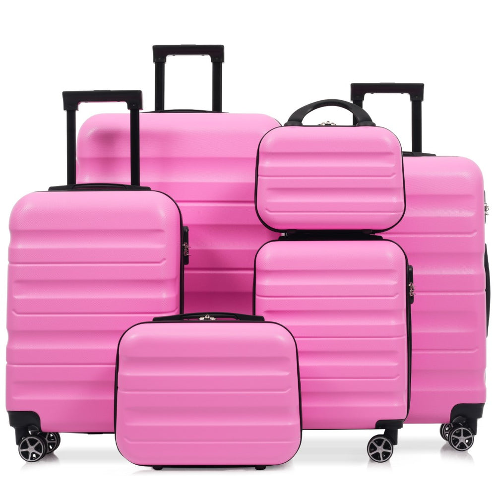 English Elm 6-piece Abs Hardshell Suitcase Set with Spinner Wheels Nested Travel Luggage Pink N730P262652P