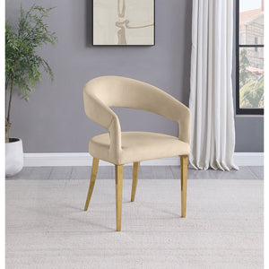 English Elm Rendina Velvet Upholstered Dining Armchair Set of 2 – Curved Open-Back Comfort with Luxe Foam Seating and Metal Frame Beige B062P299828